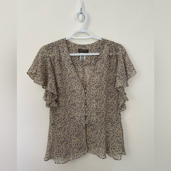 Floral Short Sleeve Sheer Blouse - Picture 1 of 2